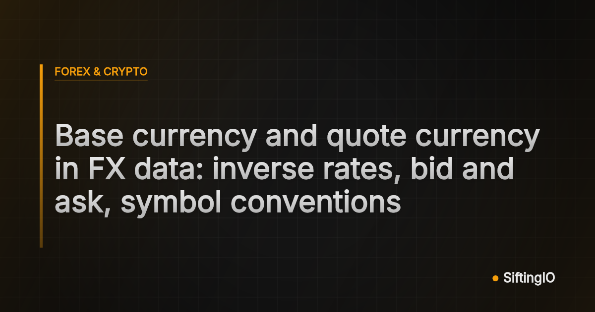 Base currency and quote currency in FX data: inverse rates, bid and ask, symbol conventions