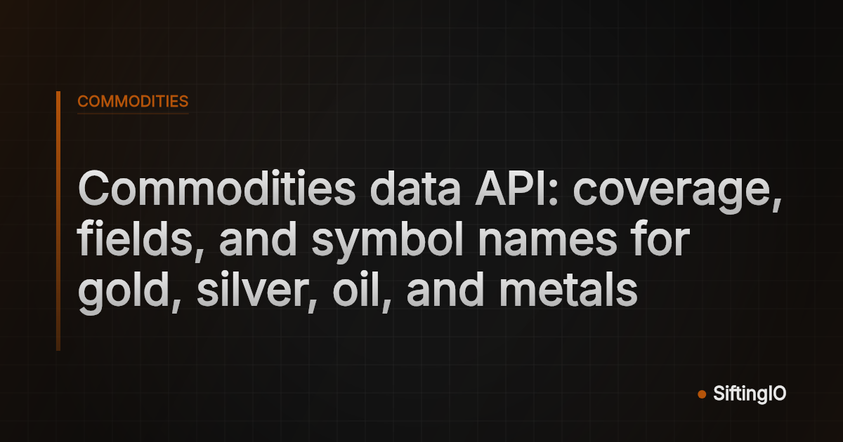 Commodities data API: coverage, fields, and symbol names for gold, silver, oil, and metals