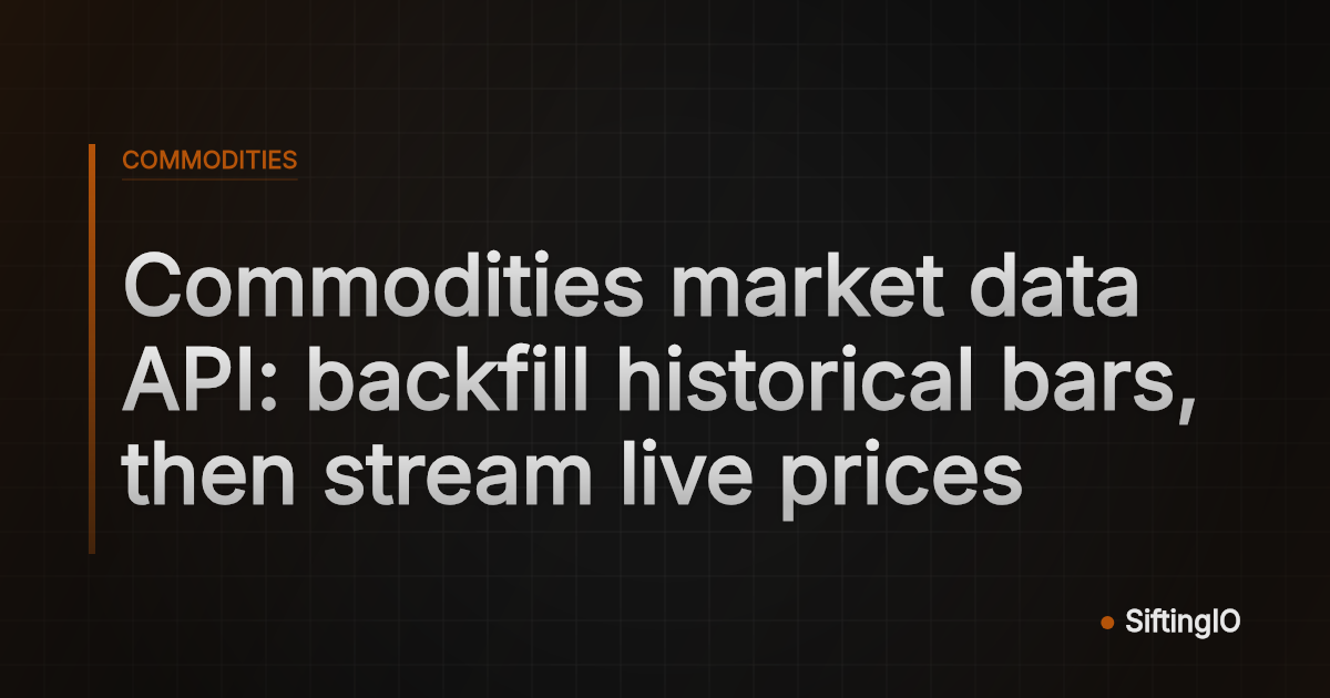 Commodities market data API: backfill historical bars, then stream live prices
