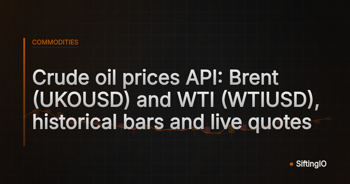 Crude oil prices API: Brent (UKOUSD) and WTI (WTIUSD), historical bars and live quotes
